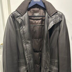 Saks Fifth Avenue Leather Coat - Men - Size XL 54 - Made in Italy - Down Padding